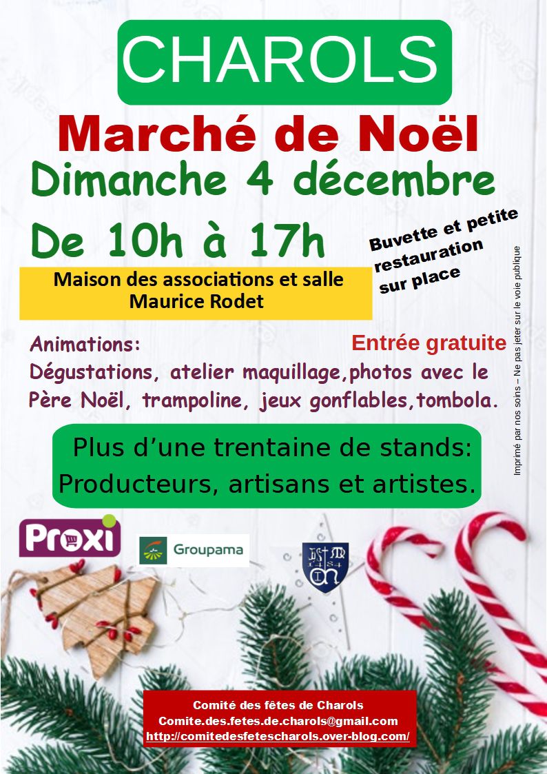 Marché de Noël, dimanche 4 décembre 22 Charols (26 – Drôme)